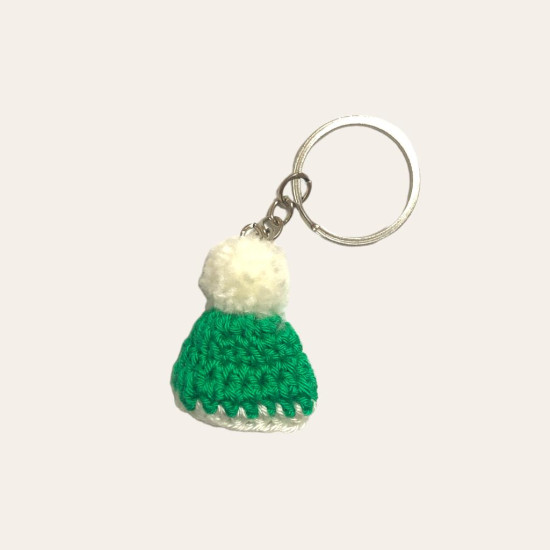 Handmade Key chain - Christmas Hat Green