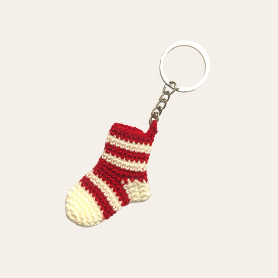 Handmade Key chain - Christmas Socks Red